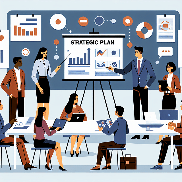 strategic planning session with charts and action items
