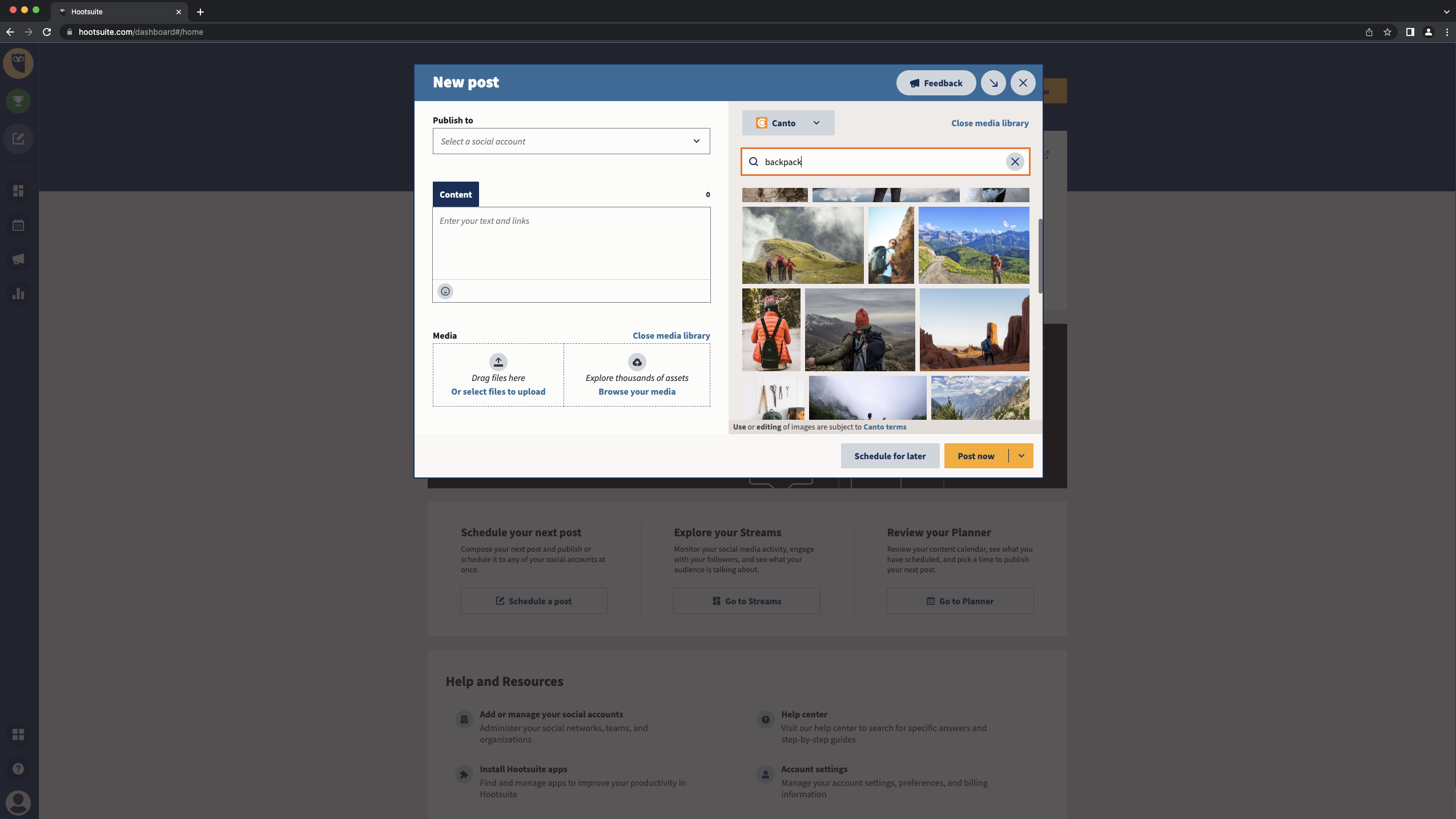 Hootsuite dashboard